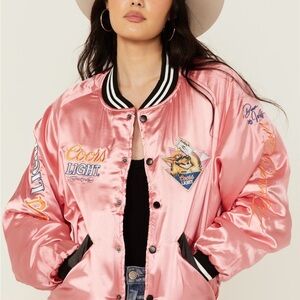 Pink Satin Coors Light Bomber Jacket